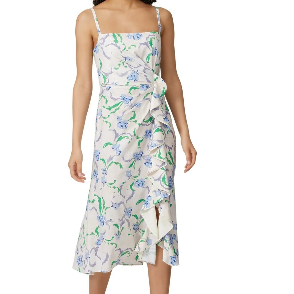 PRABAL GURUNG Floral Side Ruffle Dress Size 8 Rent the Runway RTR $375 msrp